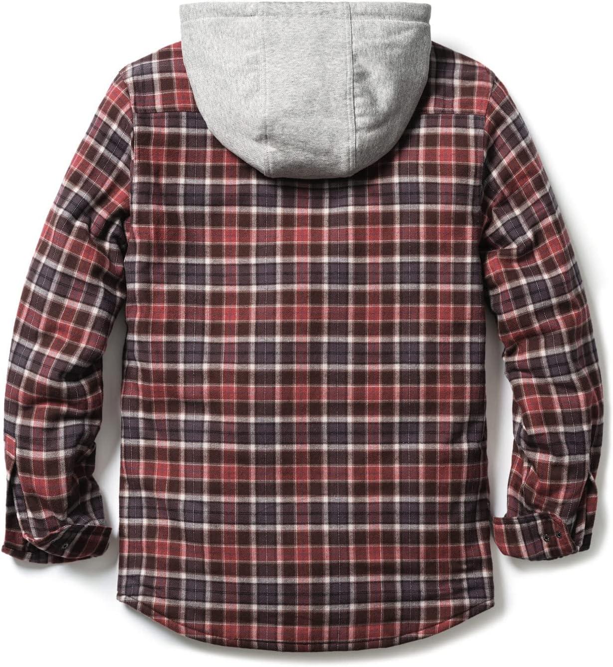 imageCQR Mens Flannel Shirt Jacket Long Sleeve Winter Warm Outdoor Casual Plaid Jacket Coat with PocketsHoodie Basic Burnt Larch