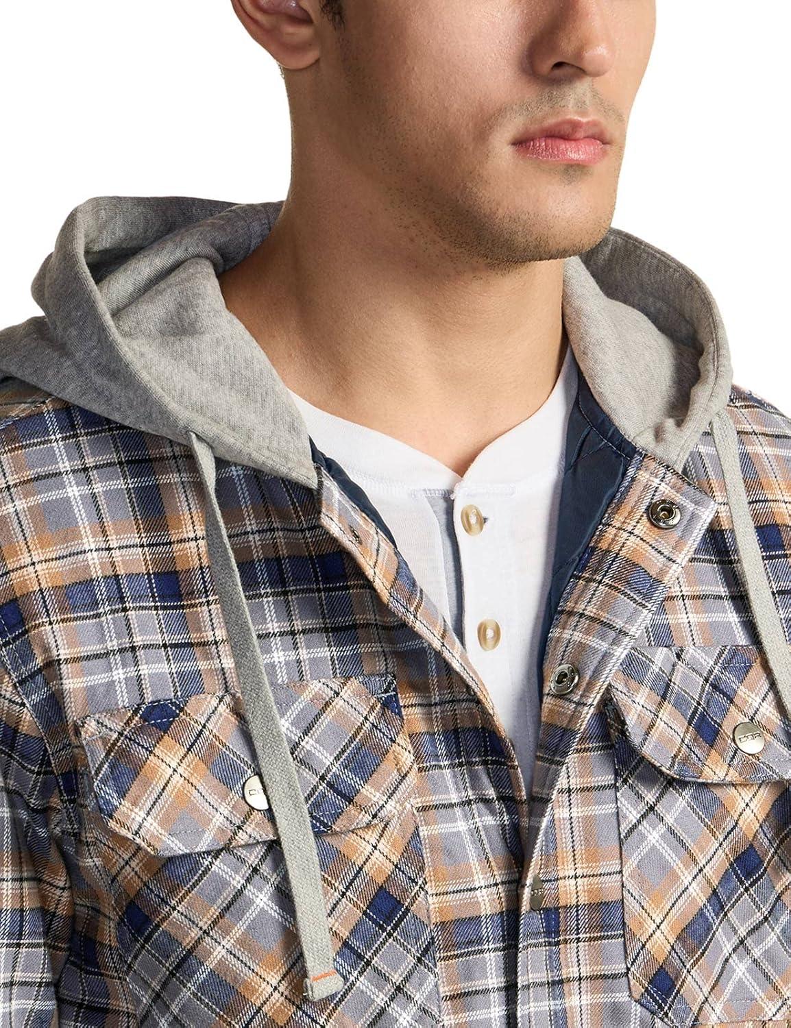 imageCQR Mens Flannel Shirt Jacket Long Sleeve Winter Warm Outdoor Casual Plaid Jacket Coat with PocketsHoodie Basic Cliff Hanger