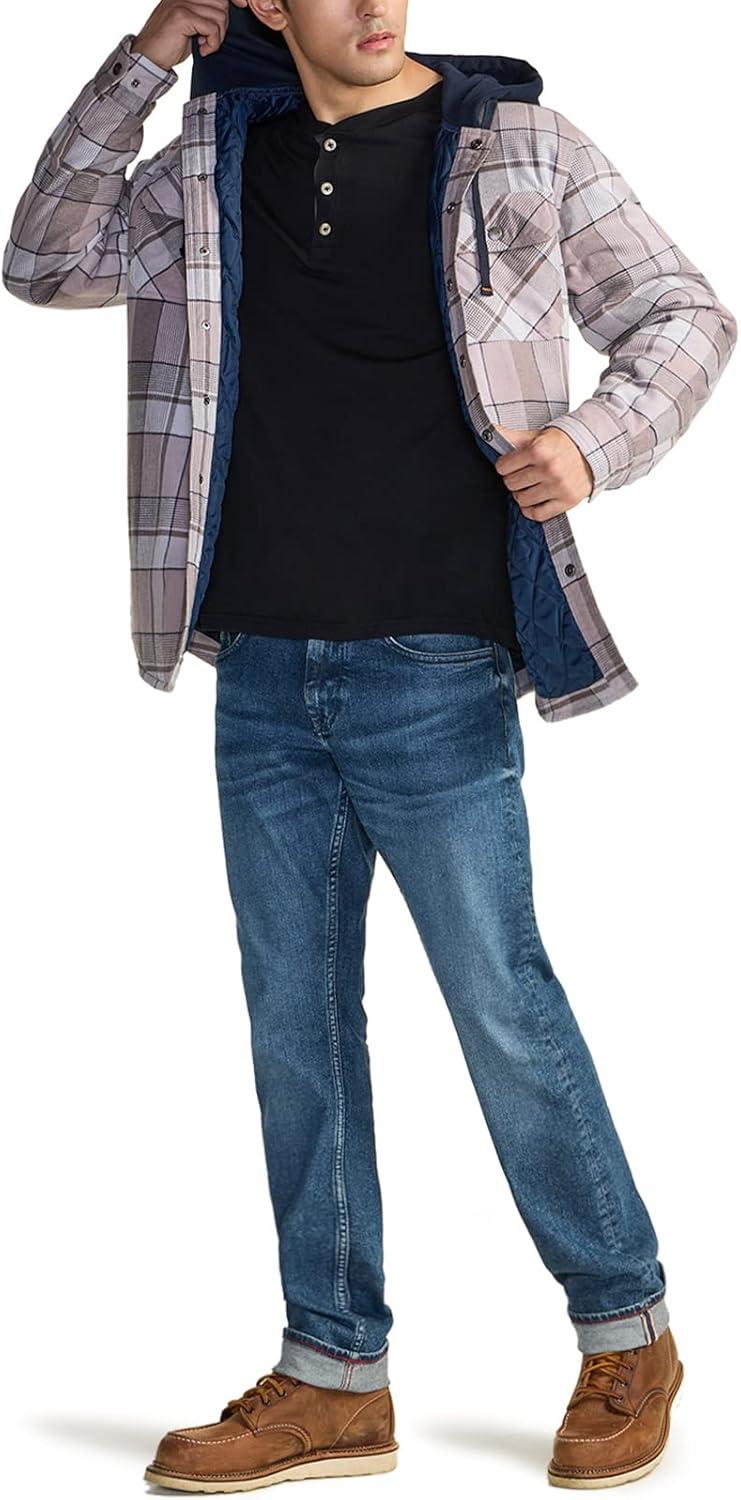 imageCQR Mens Flannel Shirt Jacket Long Sleeve Winter Warm Outdoor Casual Plaid Jacket Coat with PocketsHoodie Basic Cloudy Home