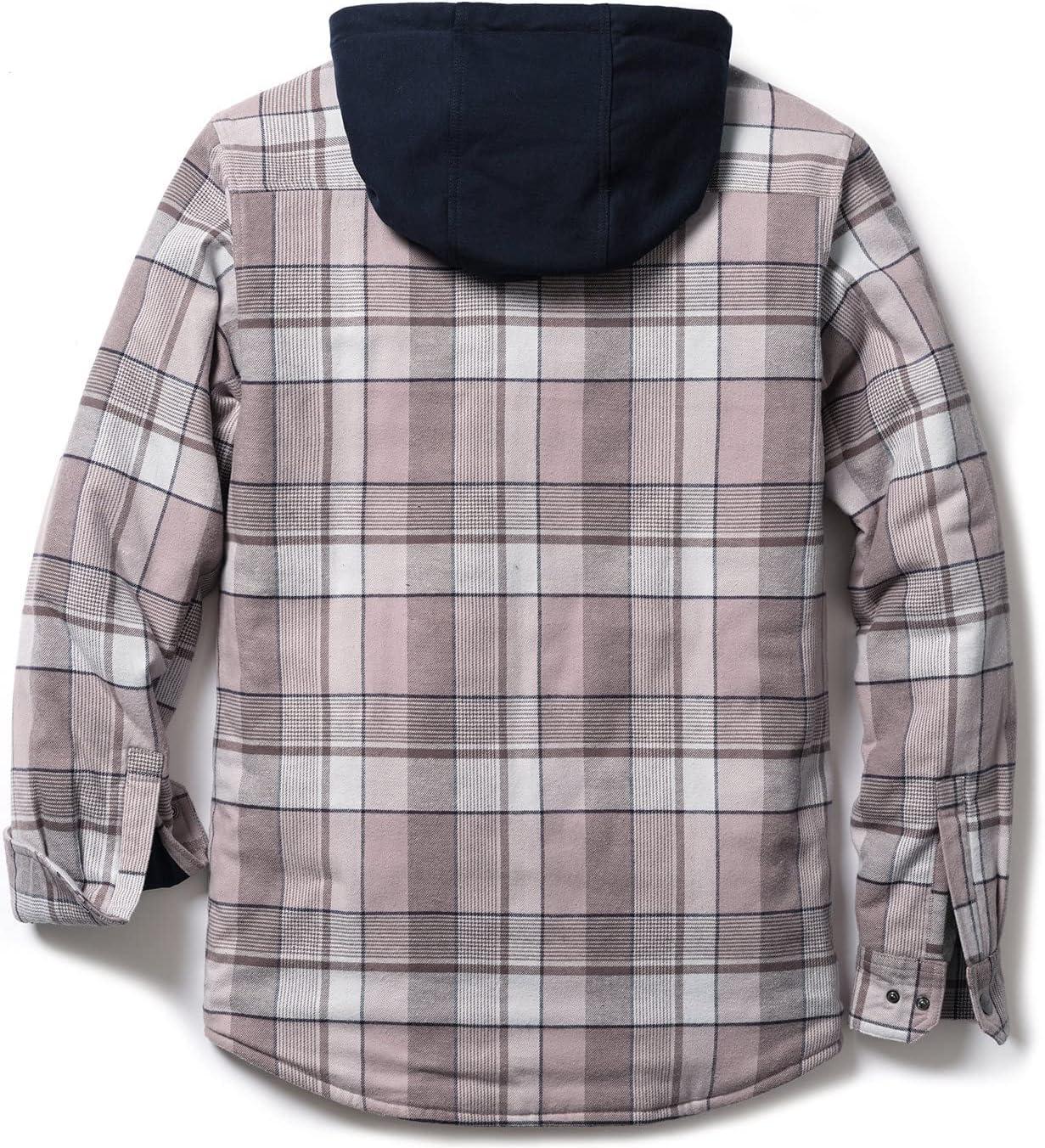 imageCQR Mens Flannel Shirt Jacket Long Sleeve Winter Warm Outdoor Casual Plaid Jacket Coat with PocketsHoodie Basic Cloudy Home