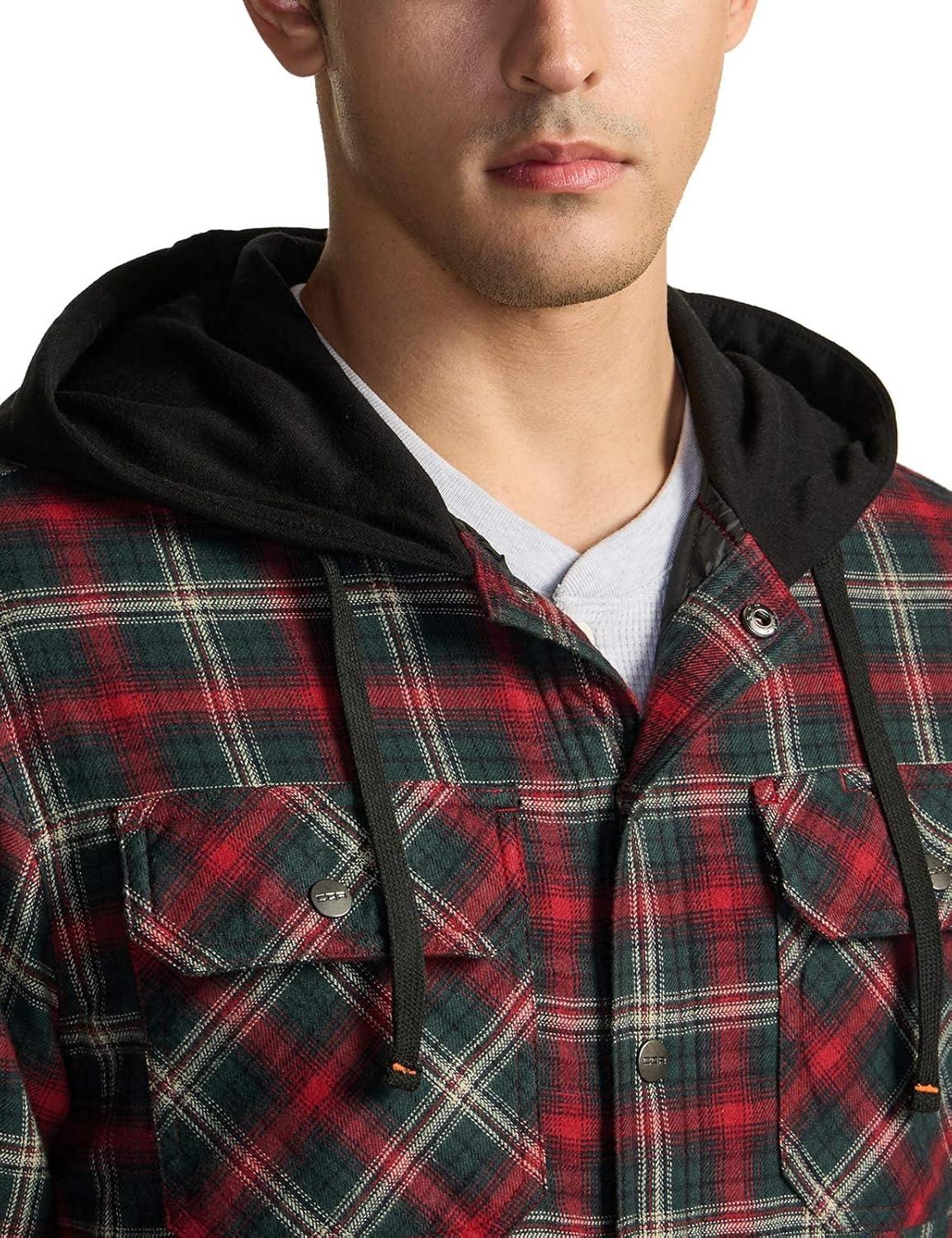 imageCQR Mens Flannel Shirt Jacket Long Sleeve Winter Warm Outdoor Casual Plaid Jacket Coat with PocketsHoodie Basic Holiday Mood