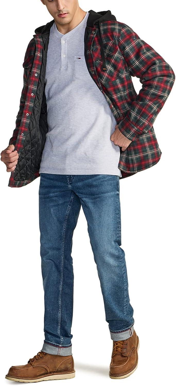 imageCQR Mens Flannel Shirt Jacket Long Sleeve Winter Warm Outdoor Casual Plaid Jacket Coat with PocketsHoodie Basic Holiday Mood