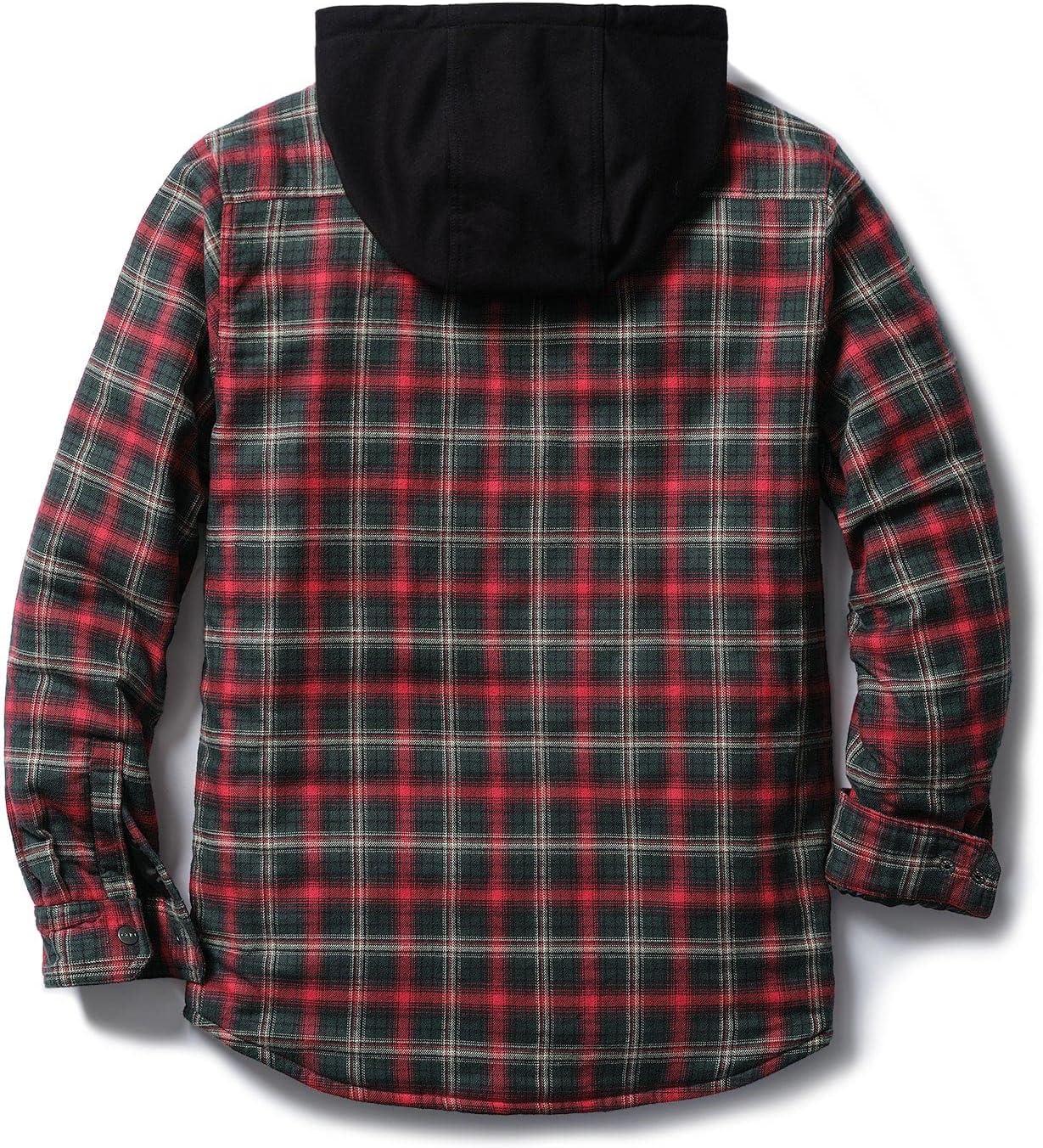 imageCQR Mens Flannel Shirt Jacket Long Sleeve Winter Warm Outdoor Casual Plaid Jacket Coat with PocketsHoodie Basic Holiday Mood