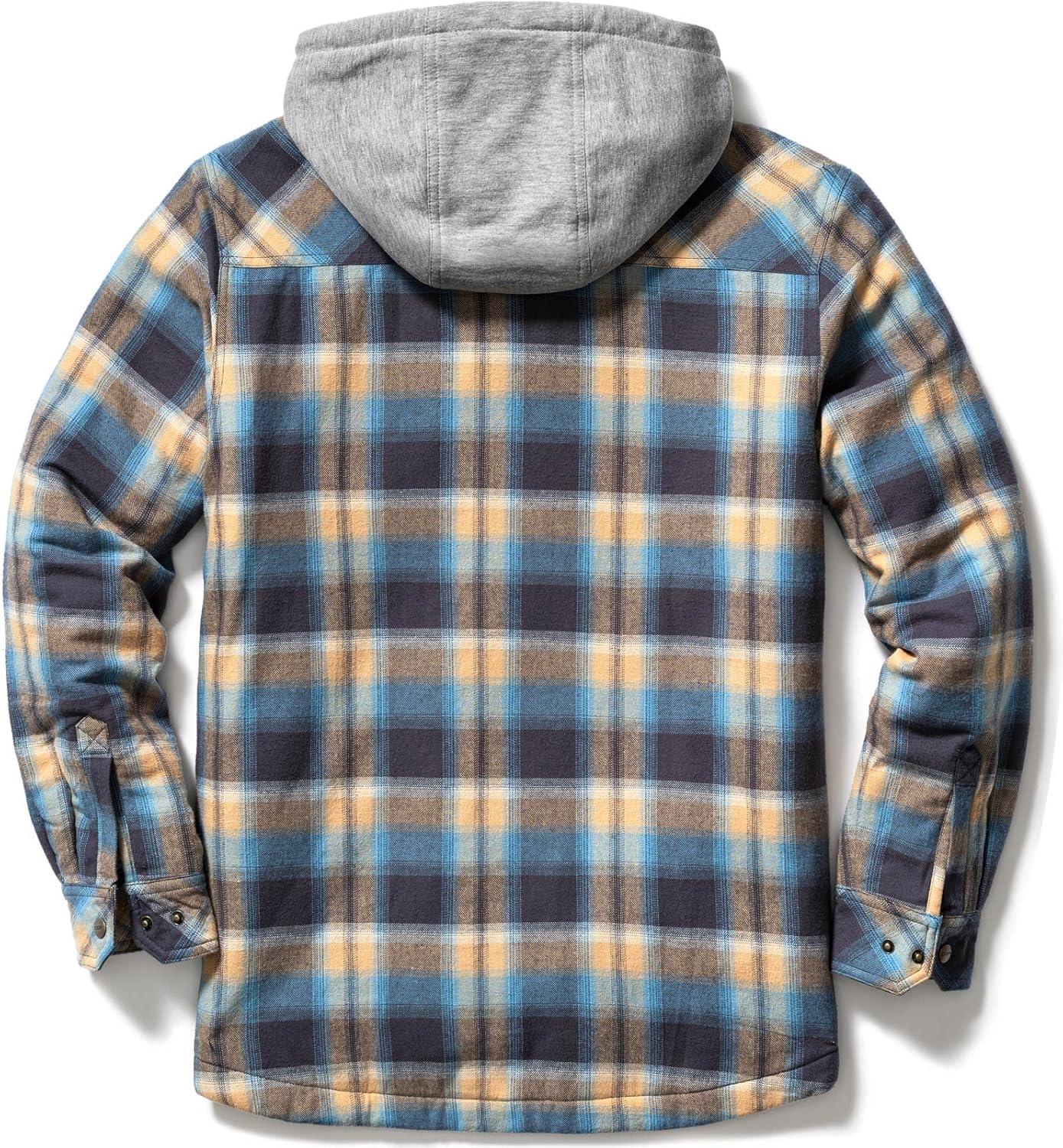 imageCQR Mens Flannel Shirt Jacket Long Sleeve Winter Warm Outdoor Casual Plaid Jacket Coat with PocketsHoodie Plaid Oceansand