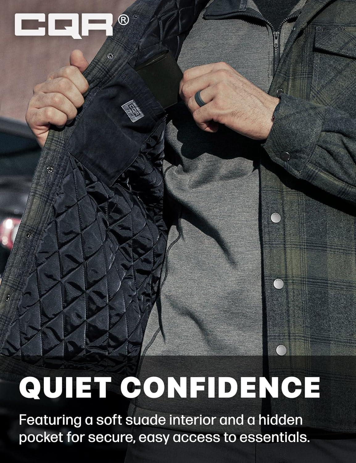 imageCQR Mens Flannel Shirt Jacket Long Sleeve Winter Warm Outdoor Casual Plaid Jacket Coat with PocketsHoodie Stealth Amazon Grey