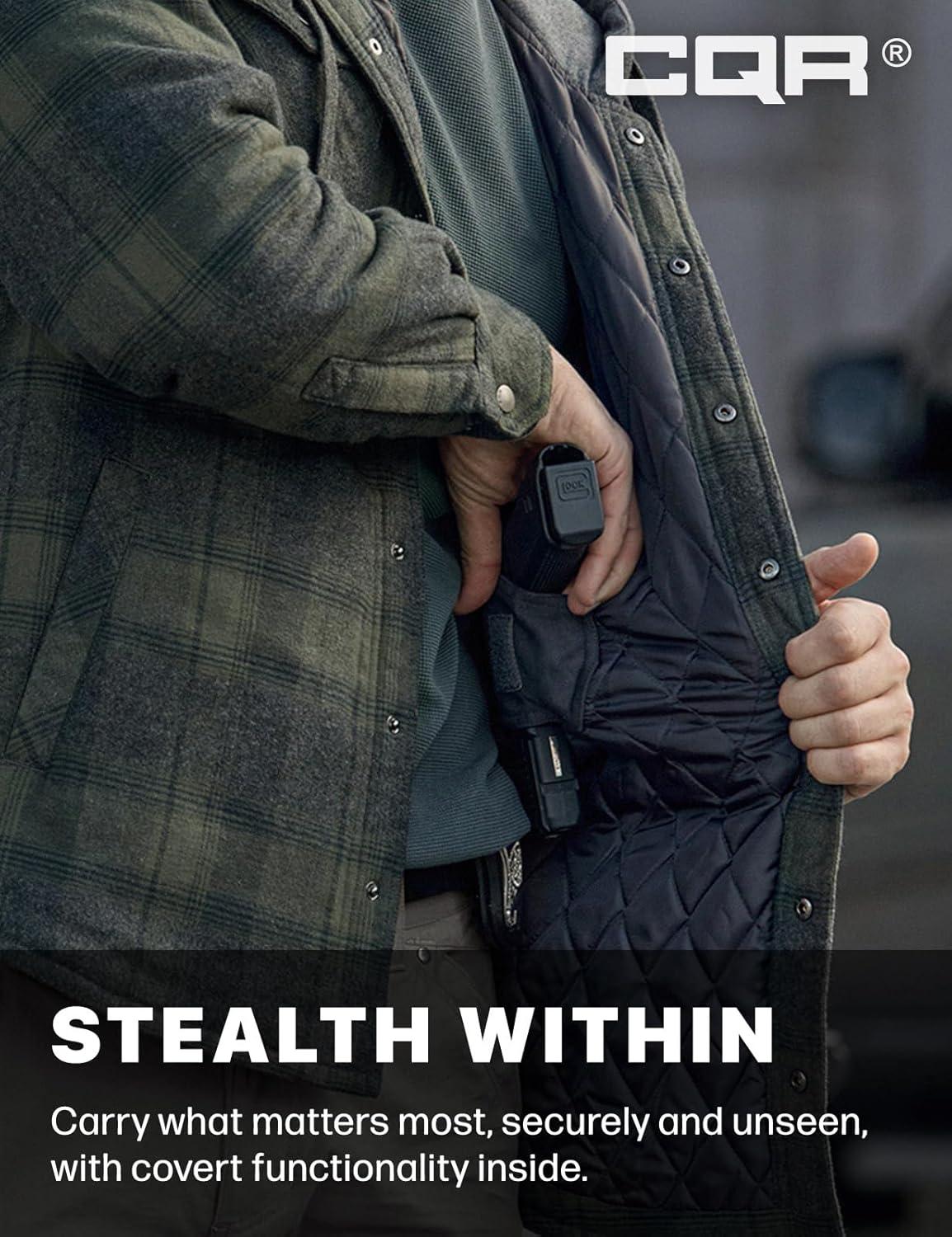 imageCQR Mens Flannel Shirt Jacket Long Sleeve Winter Warm Outdoor Casual Plaid Jacket Coat with PocketsHoodie Stealth Amazon Grey