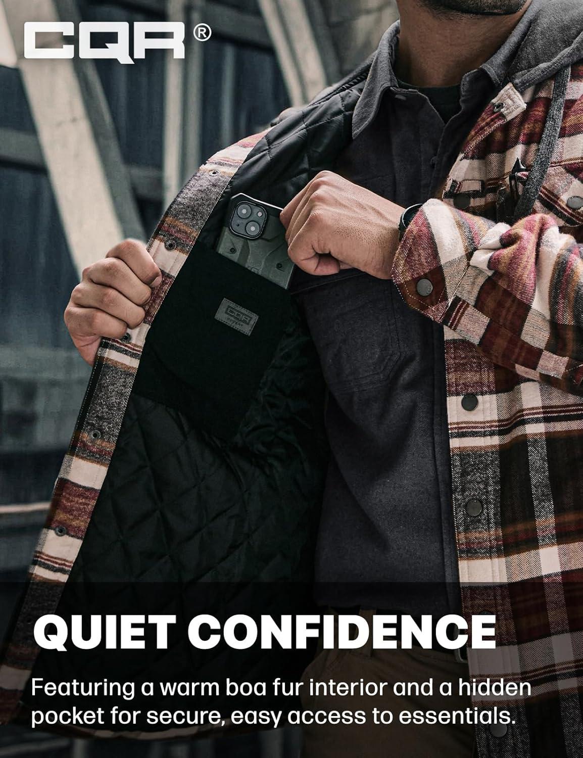 imageCQR Mens Flannel Shirt Jacket Long Sleeve Winter Warm Outdoor Casual Plaid Jacket Coat with PocketsHoodie Stealth Folk Tale