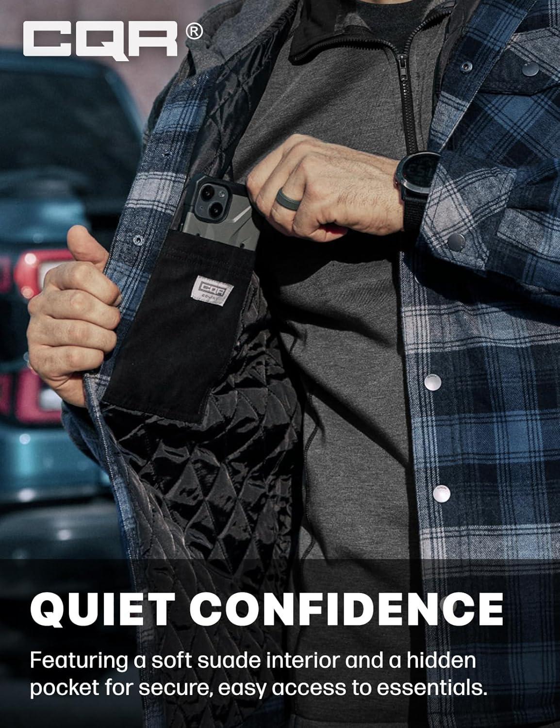 imageCQR Mens Flannel Shirt Jacket Long Sleeve Winter Warm Outdoor Casual Plaid Jacket Coat with PocketsHoodie Stealth Night Sky