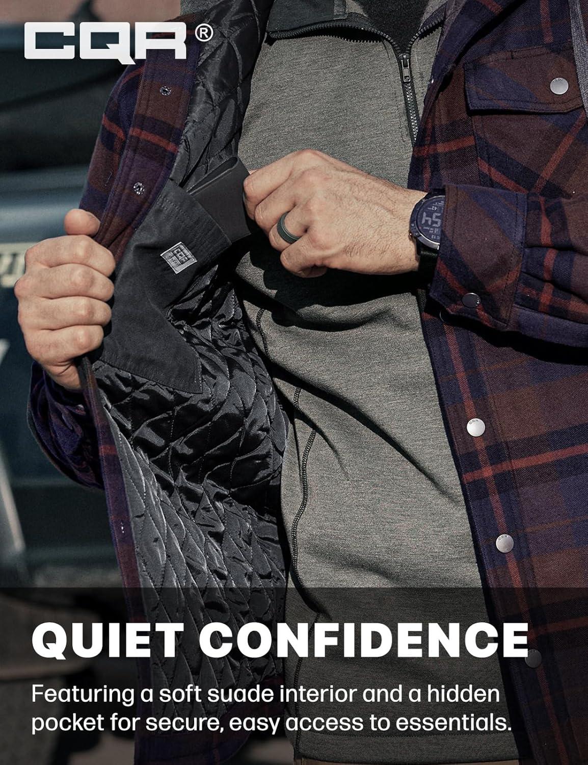 imageCQR Mens Flannel Shirt Jacket Long Sleeve Winter Warm Outdoor Casual Plaid Jacket Coat with PocketsHoodie Stealth Woods Night