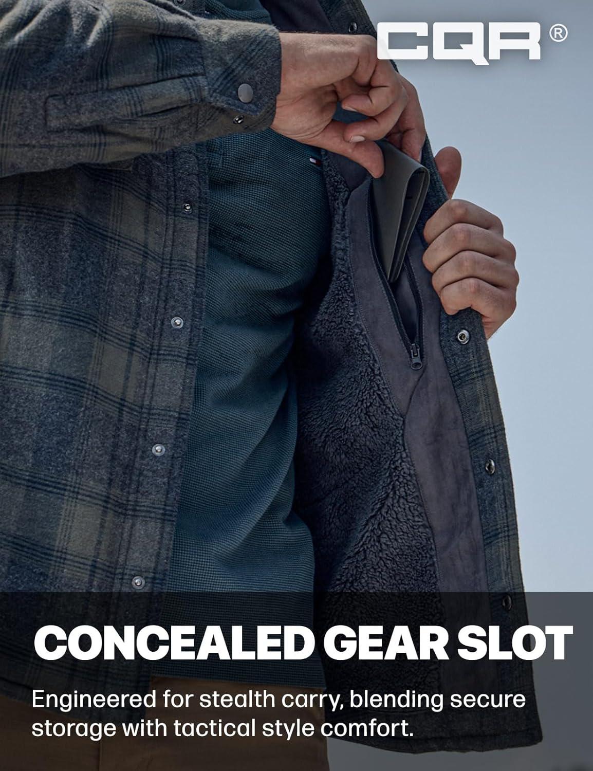 imageCQR Mens Flannel Shirt Jacket Long Sleeve Winter Warm Outdoor Casual Plaid Jacket Coat with PocketsSherpa Stealth Amazon Grey