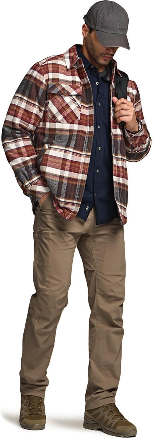 imageCQR Mens Flannel Shirt Jacket Long Sleeve Winter Warm Outdoor Casual Plaid Jacket Coat with PocketsSherpa Stealth Folk Tale