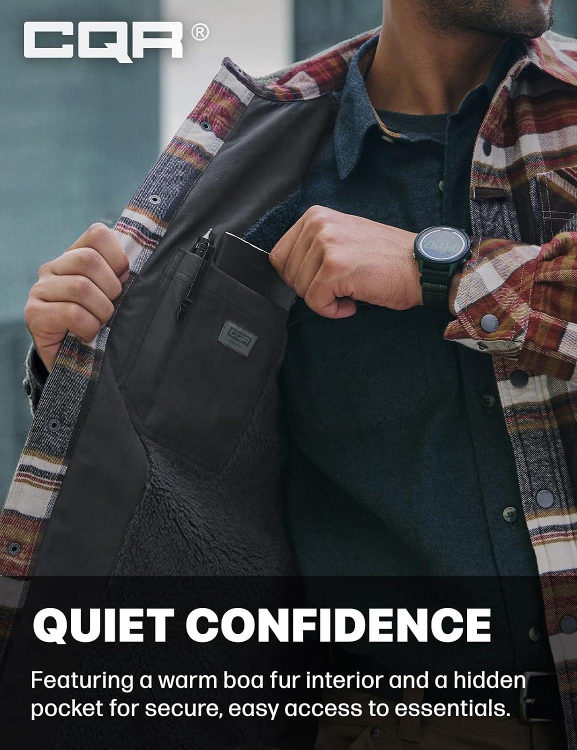 imageCQR Mens Flannel Shirt Jacket Long Sleeve Winter Warm Outdoor Casual Plaid Jacket Coat with PocketsSherpa Stealth Folk Tale