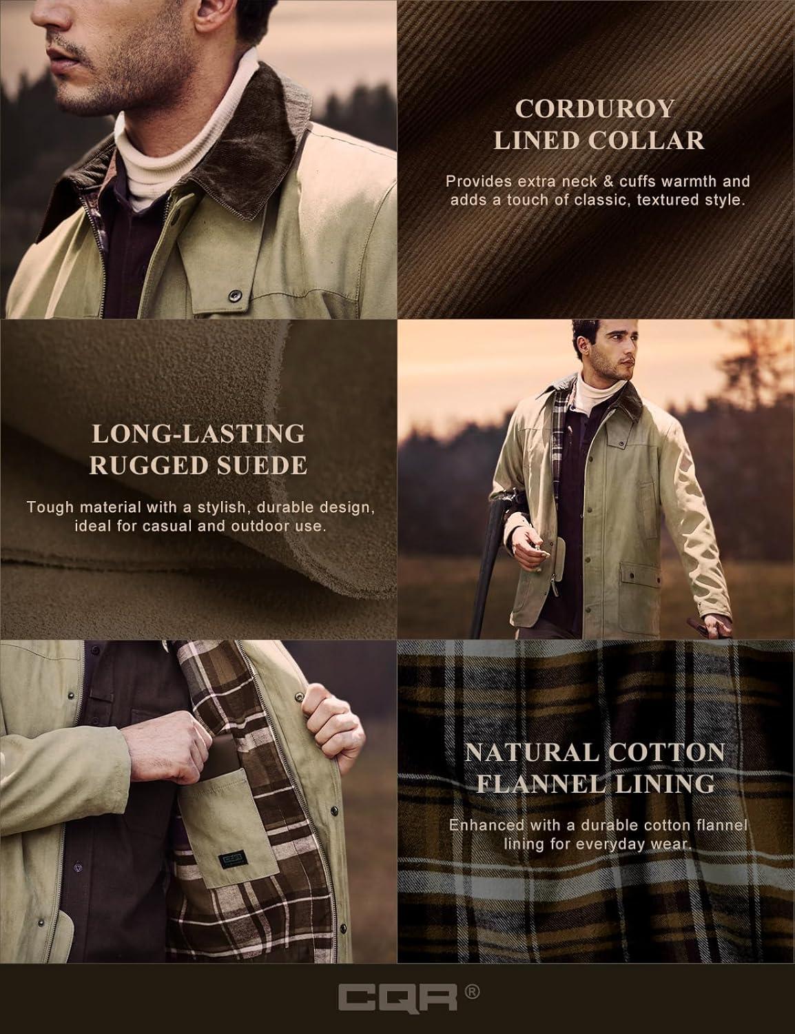 imageCQR Mens Flannel Shirt Jacket Long Sleeve Winter Warm Outdoor Casual Plaid Jacket Coat with PocketsSuede Huntsman Aged Barrel