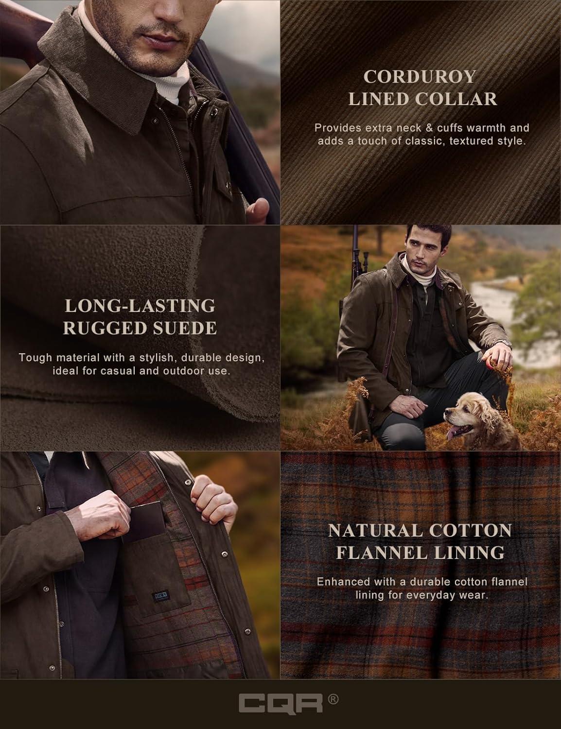 imageCQR Mens Flannel Shirt Jacket Long Sleeve Winter Warm Outdoor Casual Plaid Jacket Coat with PocketsSuede Huntsman Harvest