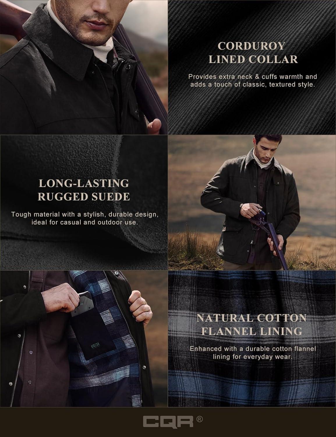 imageCQR Mens Flannel Shirt Jacket Long Sleeve Winter Warm Outdoor Casual Plaid Jacket Coat with PocketsSuede Huntsman Night Sky