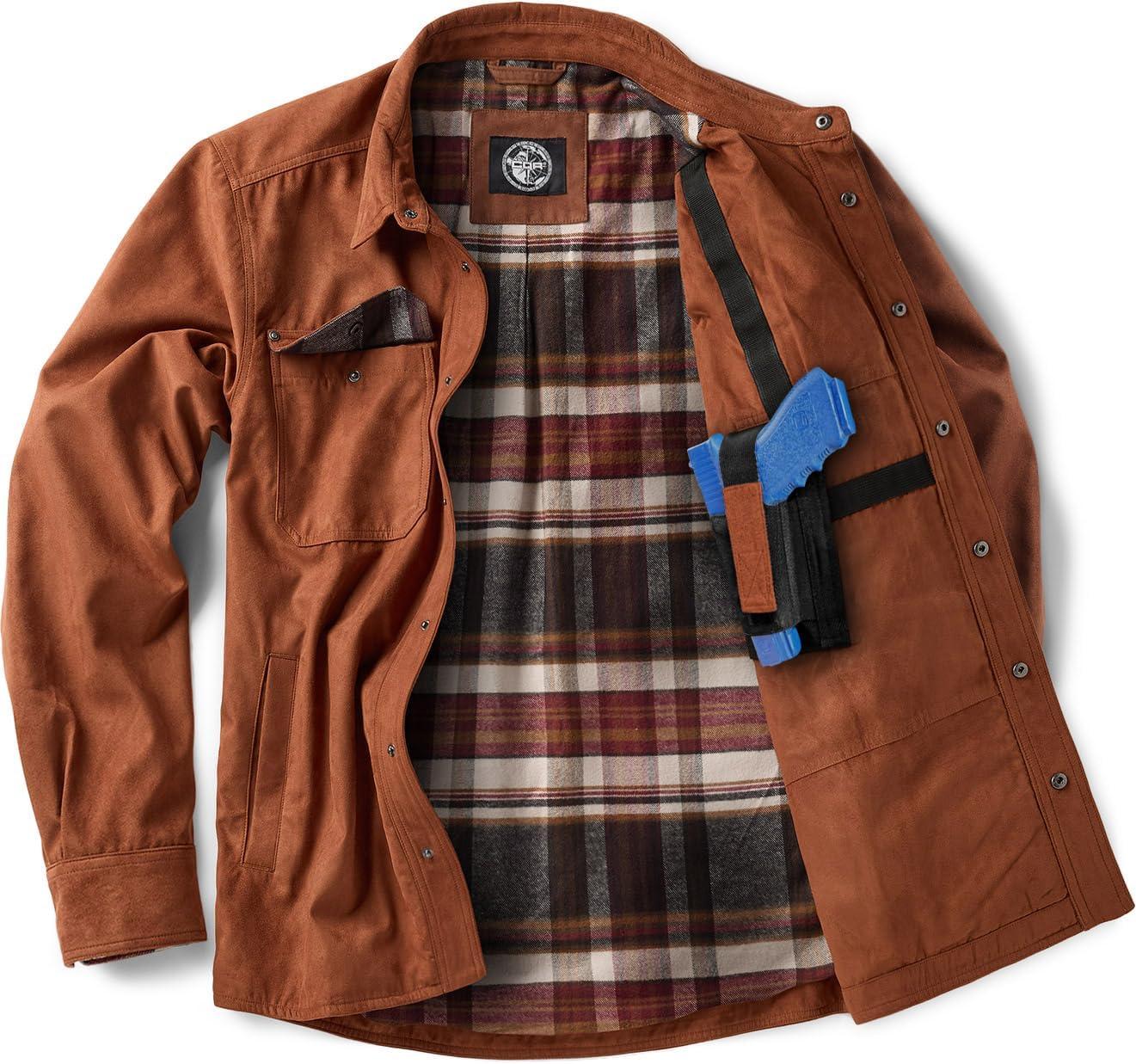 imageCQR Mens Flannel Shirt Jacket Long Sleeve Winter Warm Outdoor Casual Plaid Jacket Coat with PocketsSuede Stealth Copper Brown Folk Tale