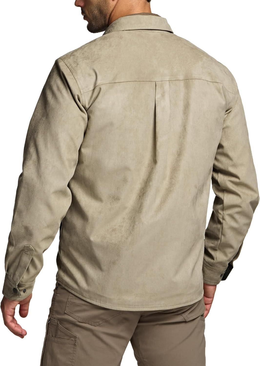 imageCQR Mens Flannel Shirt Jacket Long Sleeve Winter Warm Outdoor Casual Plaid Jacket Coat with PocketsSuede Stealth Dune Khaki Amazon Grey