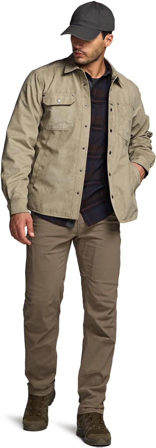 imageCQR Mens Flannel Shirt Jacket Long Sleeve Winter Warm Outdoor Casual Plaid Jacket Coat with PocketsSuede Stealth Dune Khaki Amazon Grey