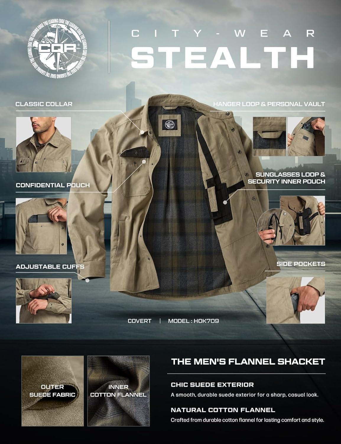 imageCQR Mens Flannel Shirt Jacket Long Sleeve Winter Warm Outdoor Casual Plaid Jacket Coat with PocketsSuede Stealth Dune Khaki Amazon Grey