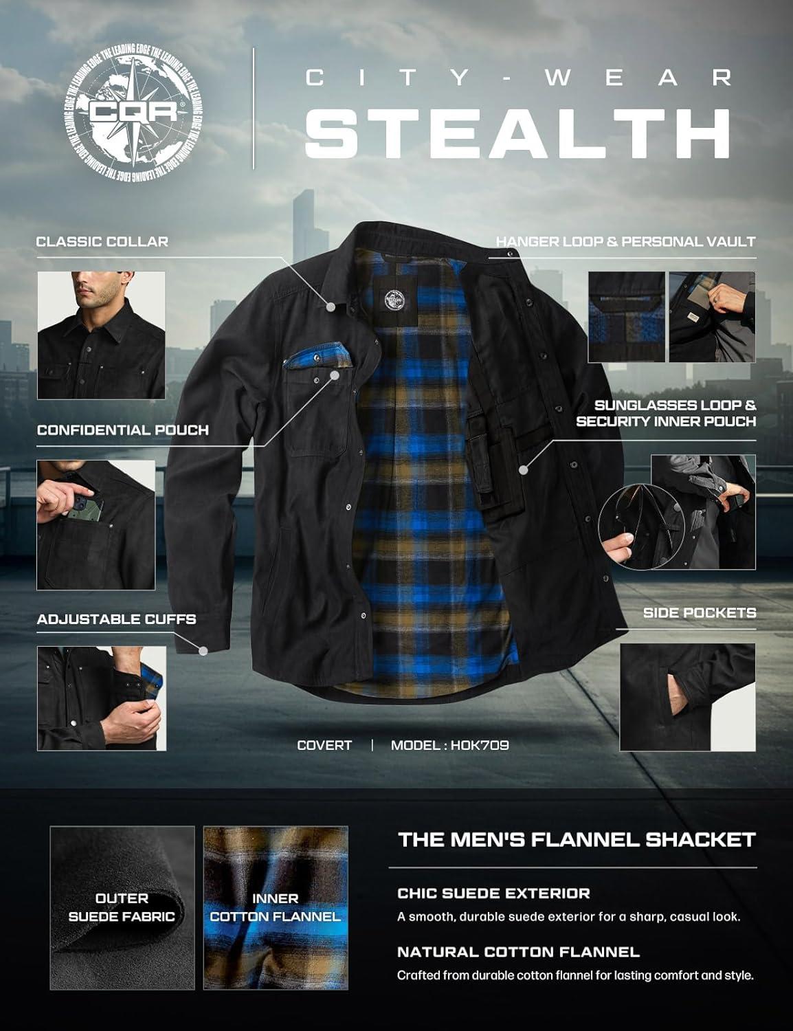 imageCQR Mens Flannel Shirt Jacket Long Sleeve Winter Warm Outdoor Casual Plaid Jacket Coat with PocketsSuede Stealth Forest Oasis