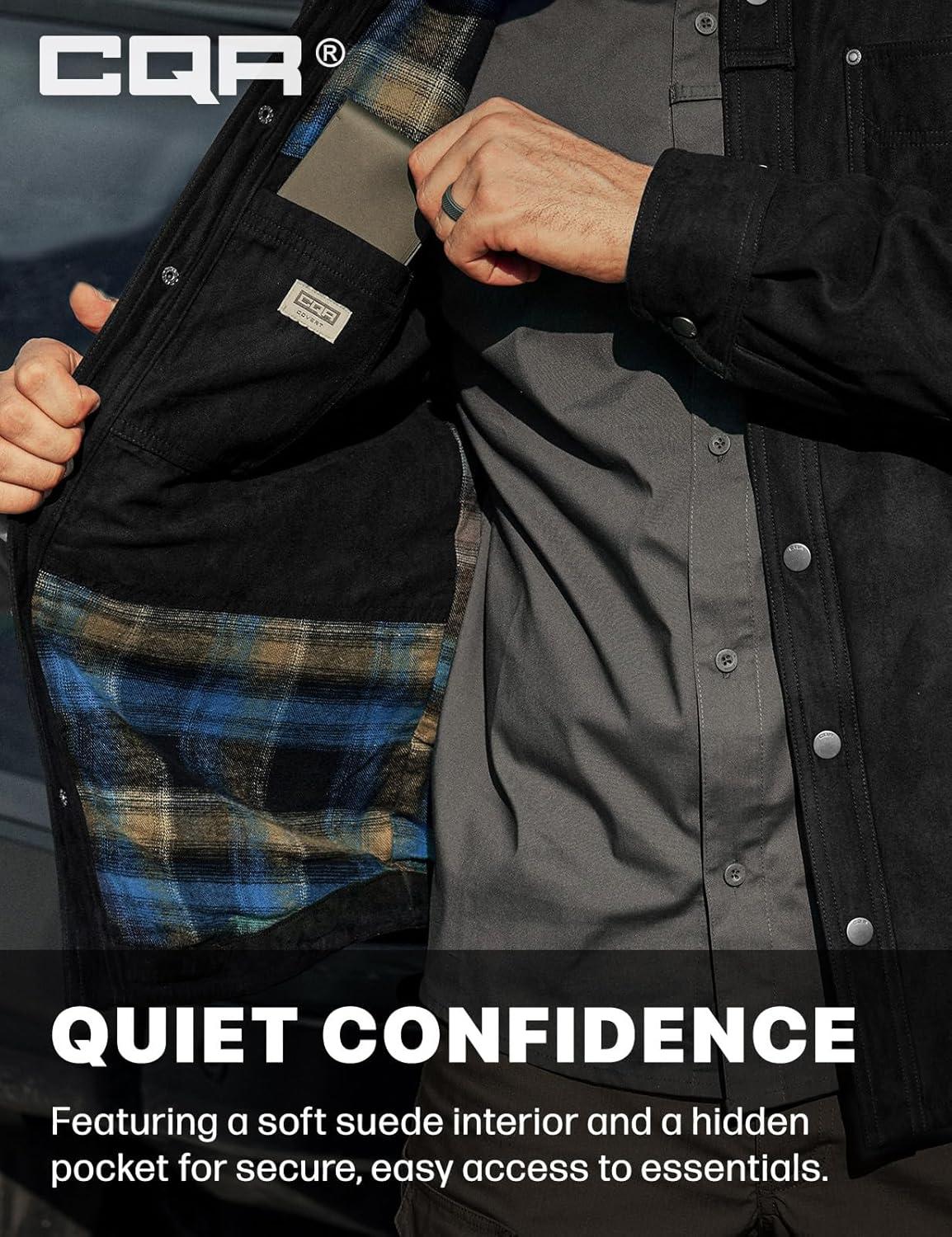 imageCQR Mens Flannel Shirt Jacket Long Sleeve Winter Warm Outdoor Casual Plaid Jacket Coat with PocketsSuede Stealth Forest Oasis