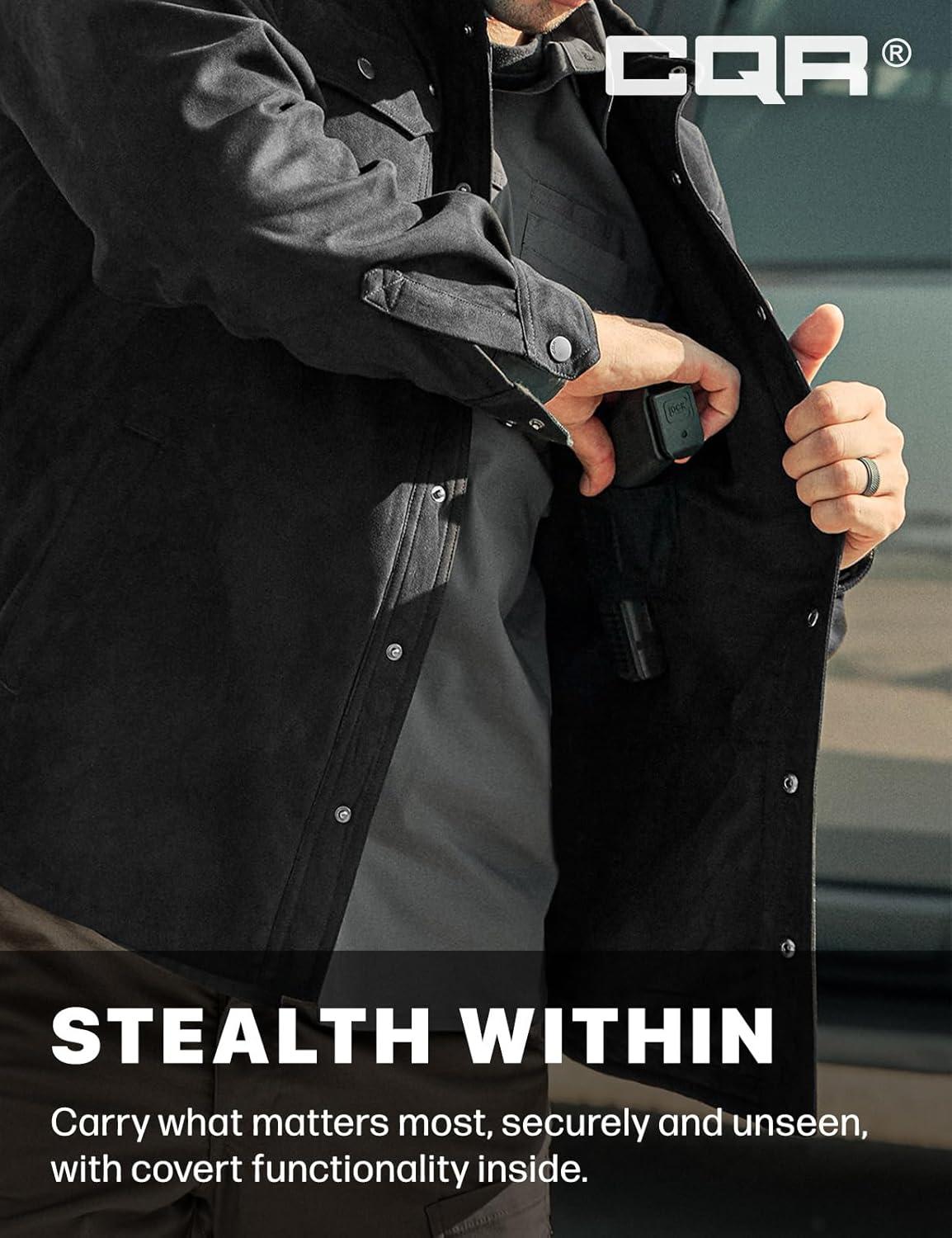 imageCQR Mens Flannel Shirt Jacket Long Sleeve Winter Warm Outdoor Casual Plaid Jacket Coat with PocketsSuede Stealth Forest Oasis