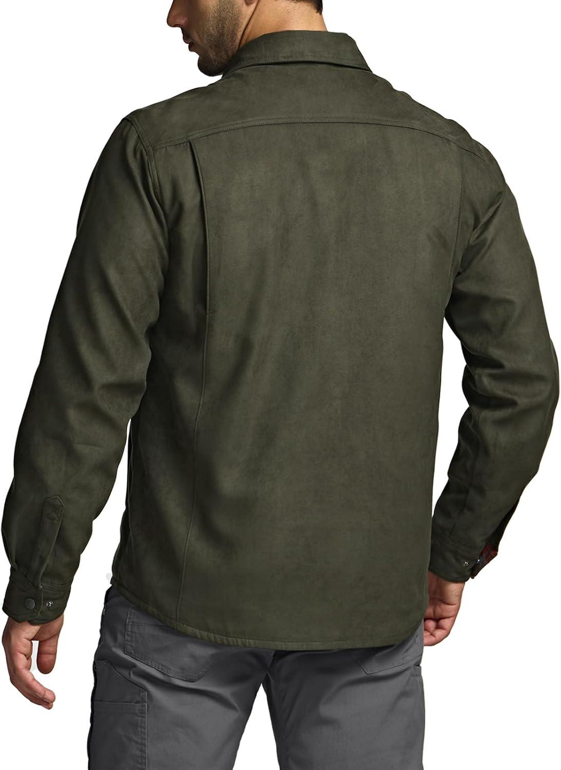 imageCQR Mens Flannel Shirt Jacket Long Sleeve Winter Warm Outdoor Casual Plaid Jacket Coat with PocketsSuede Stealth Harvest