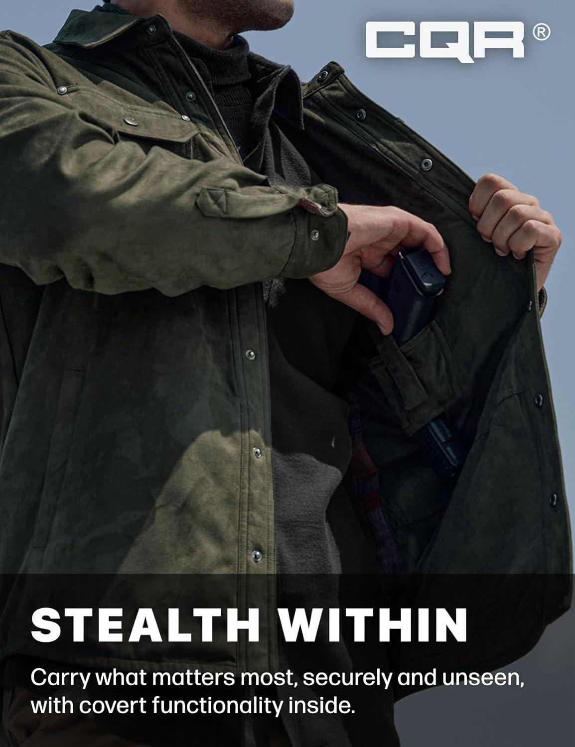 imageCQR Mens Flannel Shirt Jacket Long Sleeve Winter Warm Outdoor Casual Plaid Jacket Coat with PocketsSuede Stealth Harvest