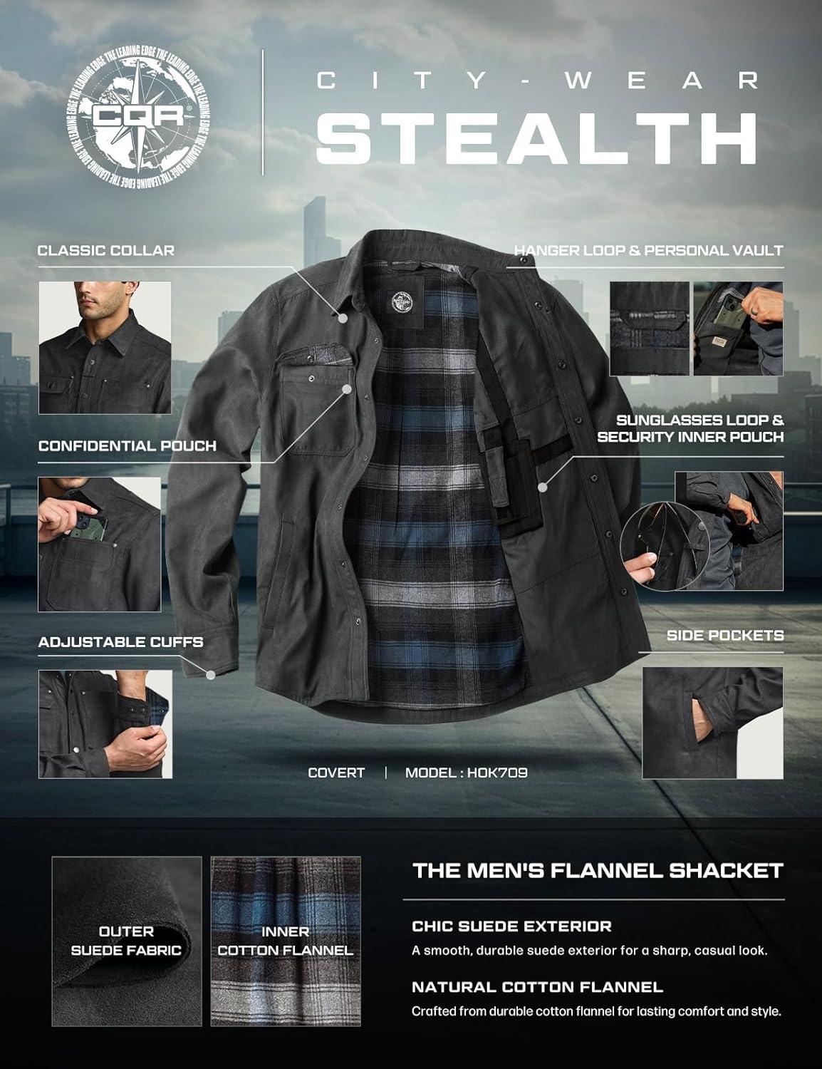 imageCQR Mens Flannel Shirt Jacket Long Sleeve Winter Warm Outdoor Casual Plaid Jacket Coat with PocketsSuede Stealth Night Sky