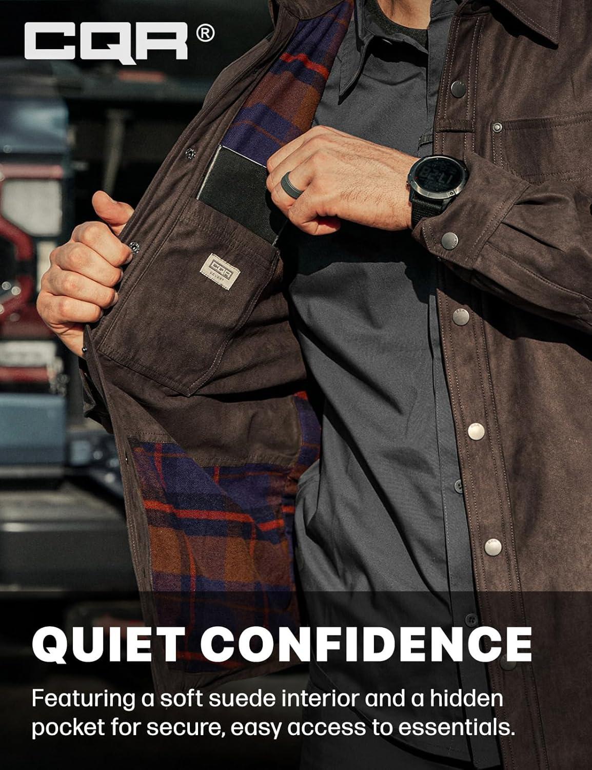 imageCQR Mens Flannel Shirt Jacket Long Sleeve Winter Warm Outdoor Casual Plaid Jacket Coat with PocketsSuede Stealth Woods Night