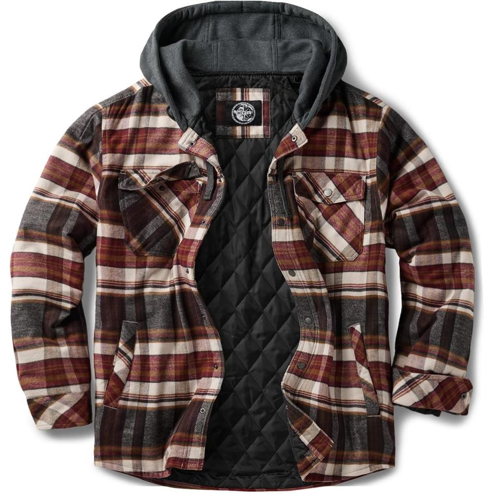 imageCQR Mens Flannel Shirt Jacket Long Sleeve Winter Warm Outdoor Casual Plaid Jacket Coat with PocketsHoodie Stealth Folk Tale