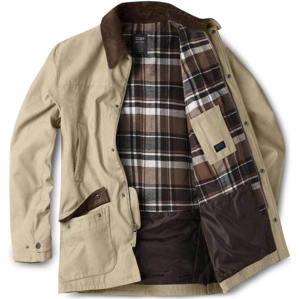 imageCQR Mens Flannel Shirt Jacket Long Sleeve Winter Warm Outdoor Casual Plaid Jacket Coat with PocketsSuede Huntsman Aged Barrel