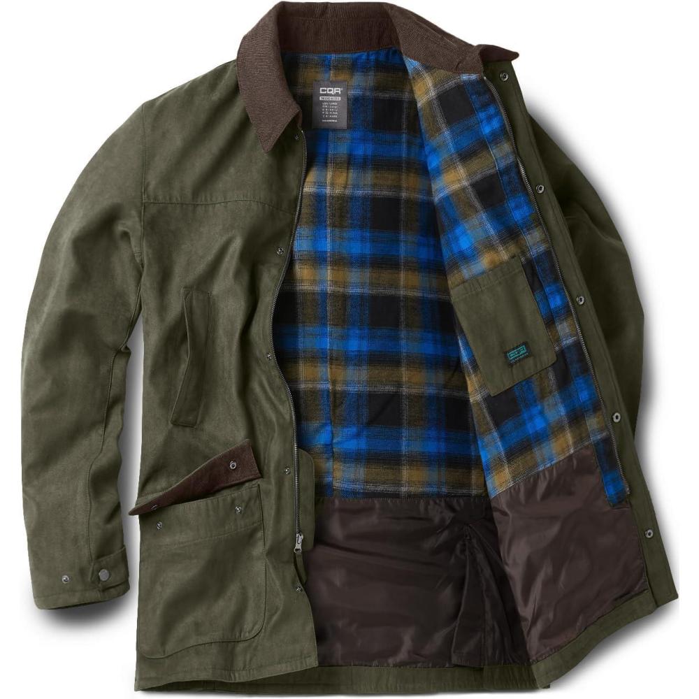 imageCQR Mens Flannel Shirt Jacket Long Sleeve Winter Warm Outdoor Casual Plaid Jacket Coat with PocketsSuede Huntsman Forest Oasis