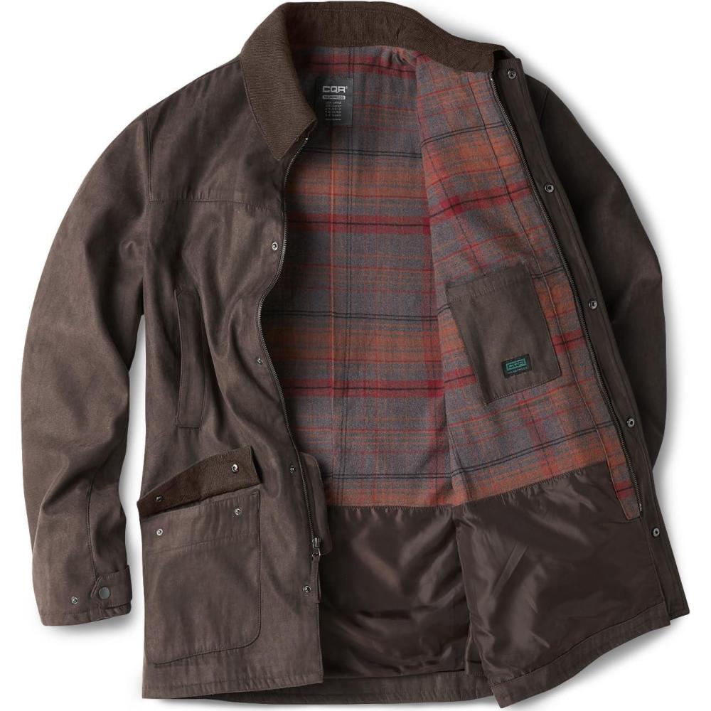 imageCQR Mens Flannel Shirt Jacket Long Sleeve Winter Warm Outdoor Casual Plaid Jacket Coat with PocketsSuede Huntsman Harvest