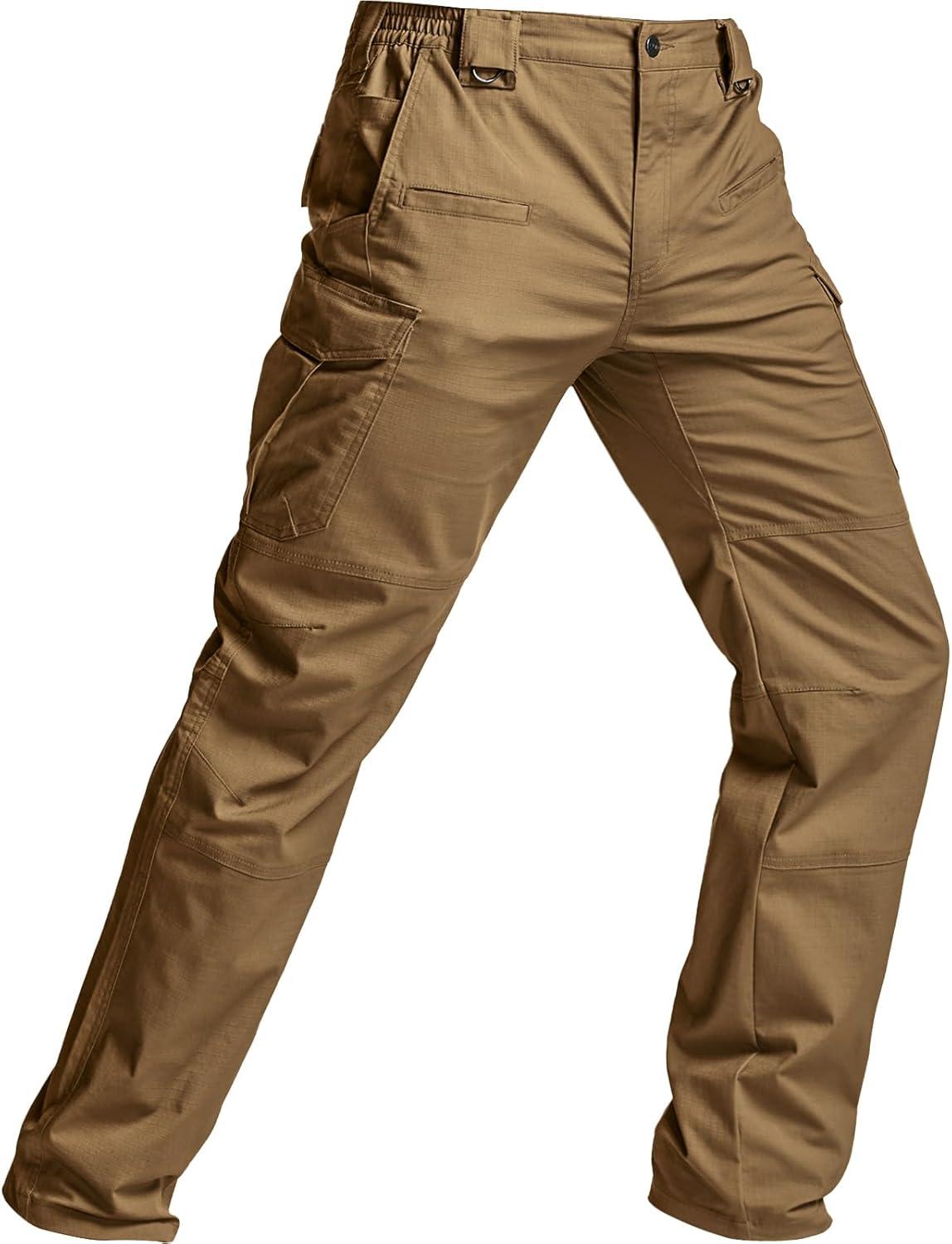 imageCQR Mens Flex Stretch Tactical Pants Water Resistant Ripstop Cargo Pants Lightweight EDC Outdoor Work Hiking PantsTacstretch Cargo Coyote