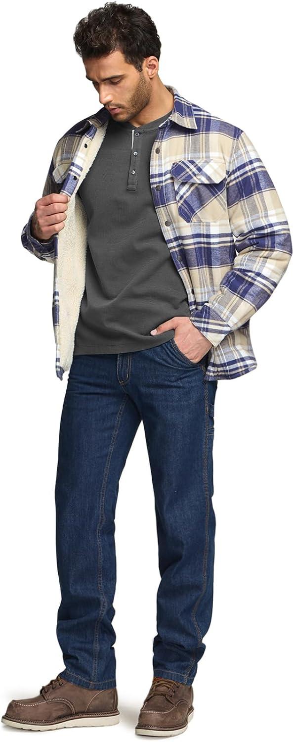 imageCQR Mens Flannel Shirt Jacket Long Sleeve Winter Warm Outdoor Casual Plaid Jacket Coat with Pockets