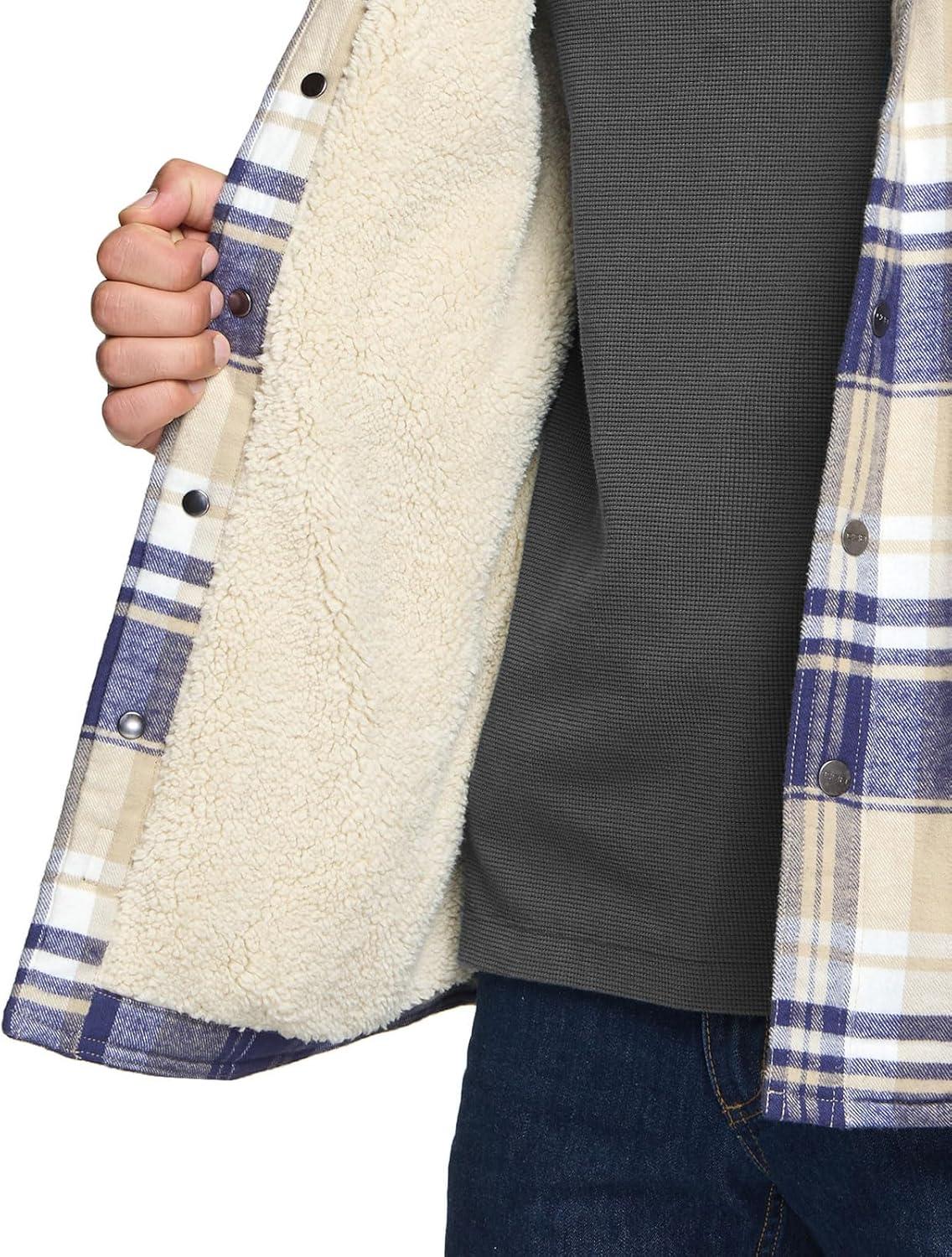 imageCQR Mens Flannel Shirt Jacket Long Sleeve Winter Warm Outdoor Casual Plaid Jacket Coat with Pockets