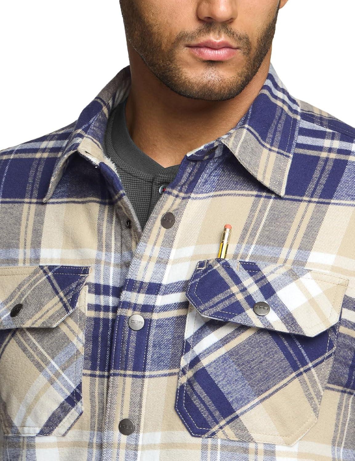 imageCQR Mens Flannel Shirt Jacket Long Sleeve Winter Warm Outdoor Casual Plaid Jacket Coat with Pockets