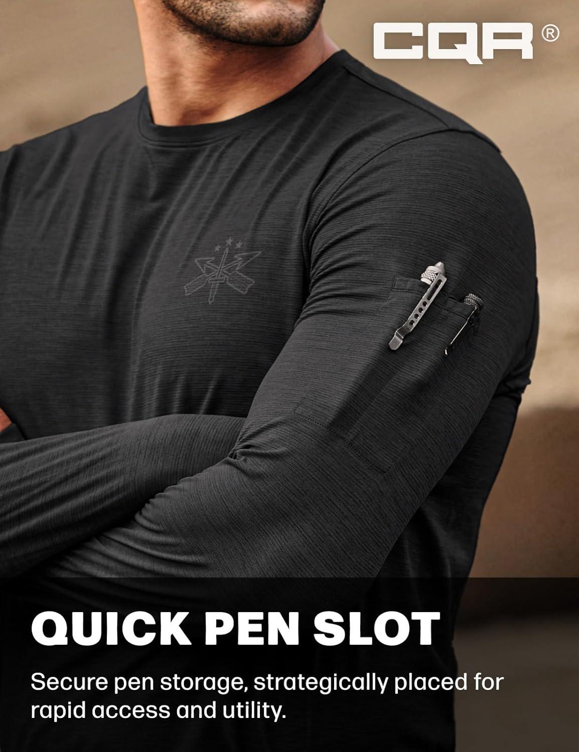 imageCQR Mens UPF 50 Sun Protection Long Sleeve Quick Dry Athletic Shirts Stretch Running Workout Hiking TShirtsNightfall Black