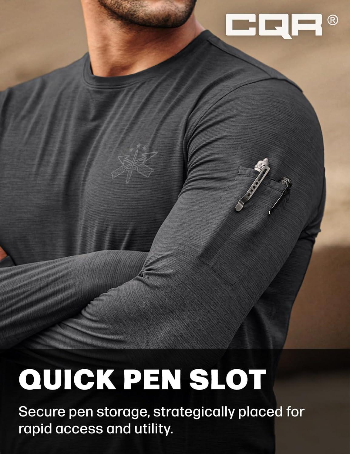 imageCQR Mens UPF 50 Sun Protection Long Sleeve Quick Dry Athletic Shirts Stretch Running Workout Hiking TShirtsNightfall Carbon Grey