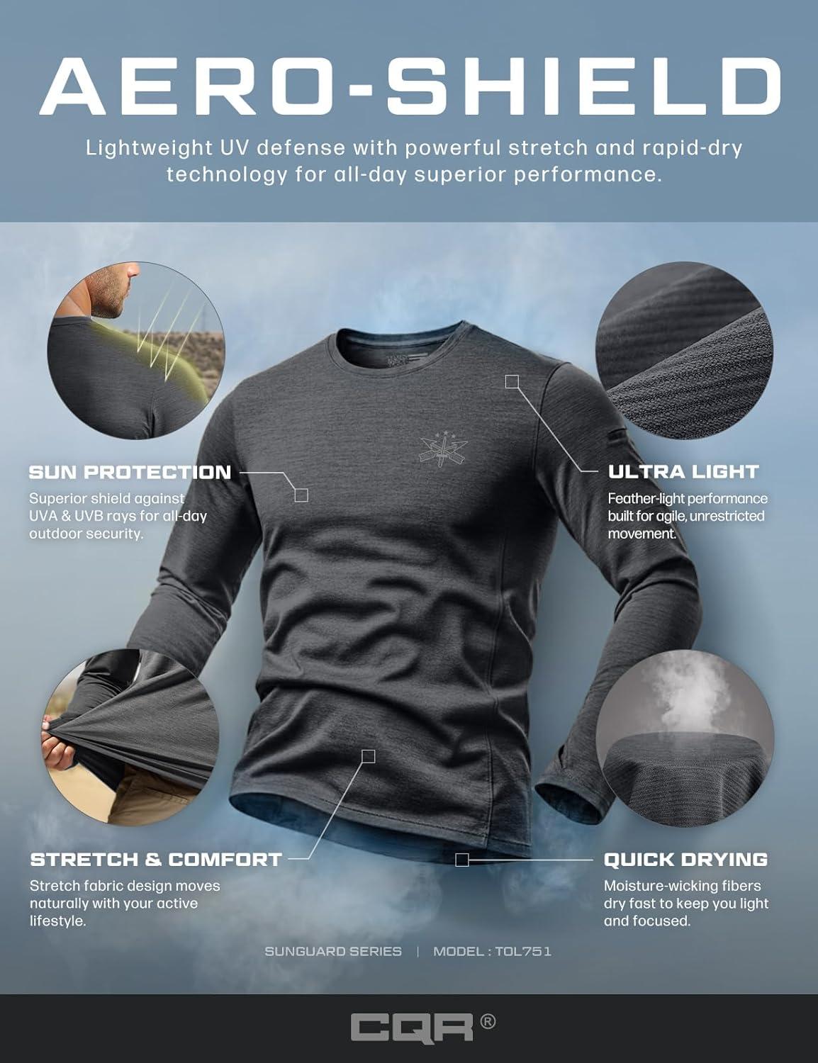 imageCQR Mens UPF 50 Sun Protection Long Sleeve Quick Dry Athletic Shirts Stretch Running Workout Hiking TShirtsNightfall Carbon Grey