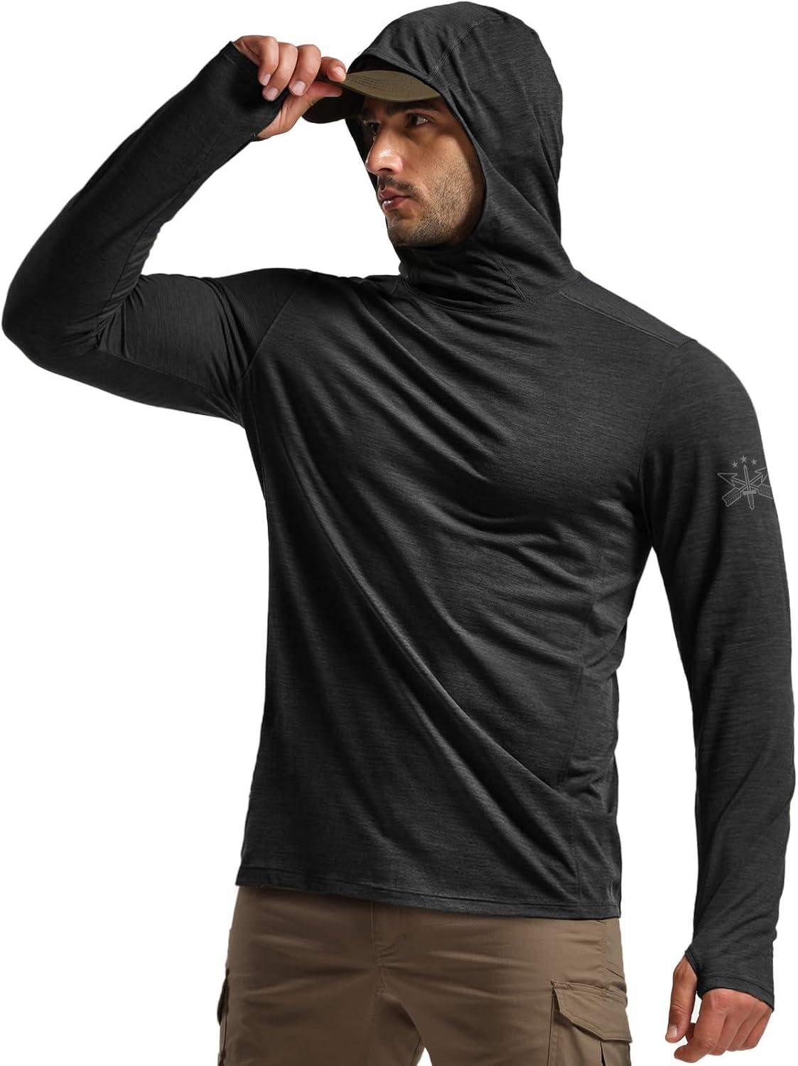 imageCQR Mens UPF 50 Sun Protection Long Sleeve Quick Dry Athletic Shirts Stretch Running Workout Hiking TShirtsNightfall Ex Black