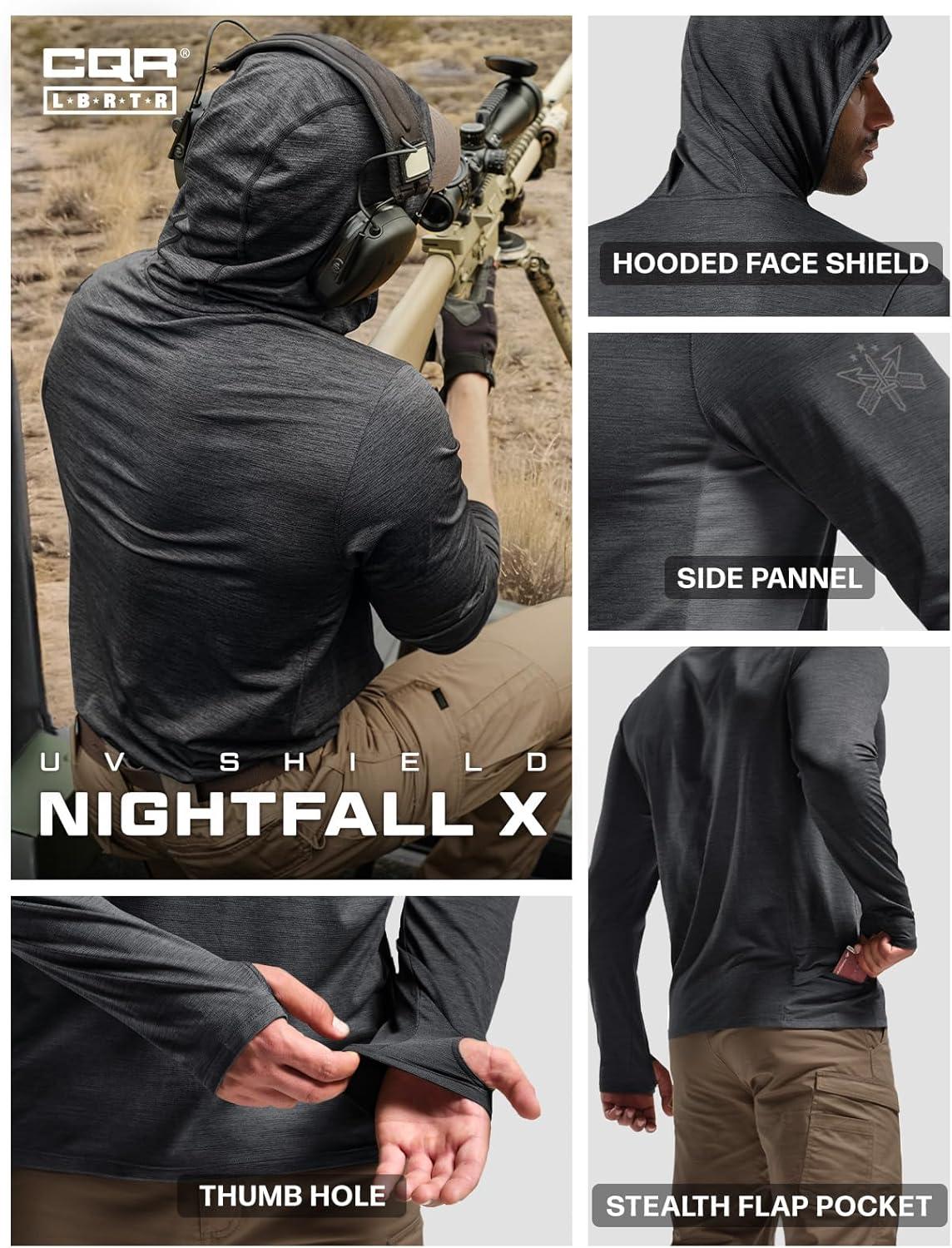 imageCQR Mens UPF 50 Sun Protection Long Sleeve Quick Dry Athletic Shirts Stretch Running Workout Hiking TShirtsNightfall Ex Carbon Grey