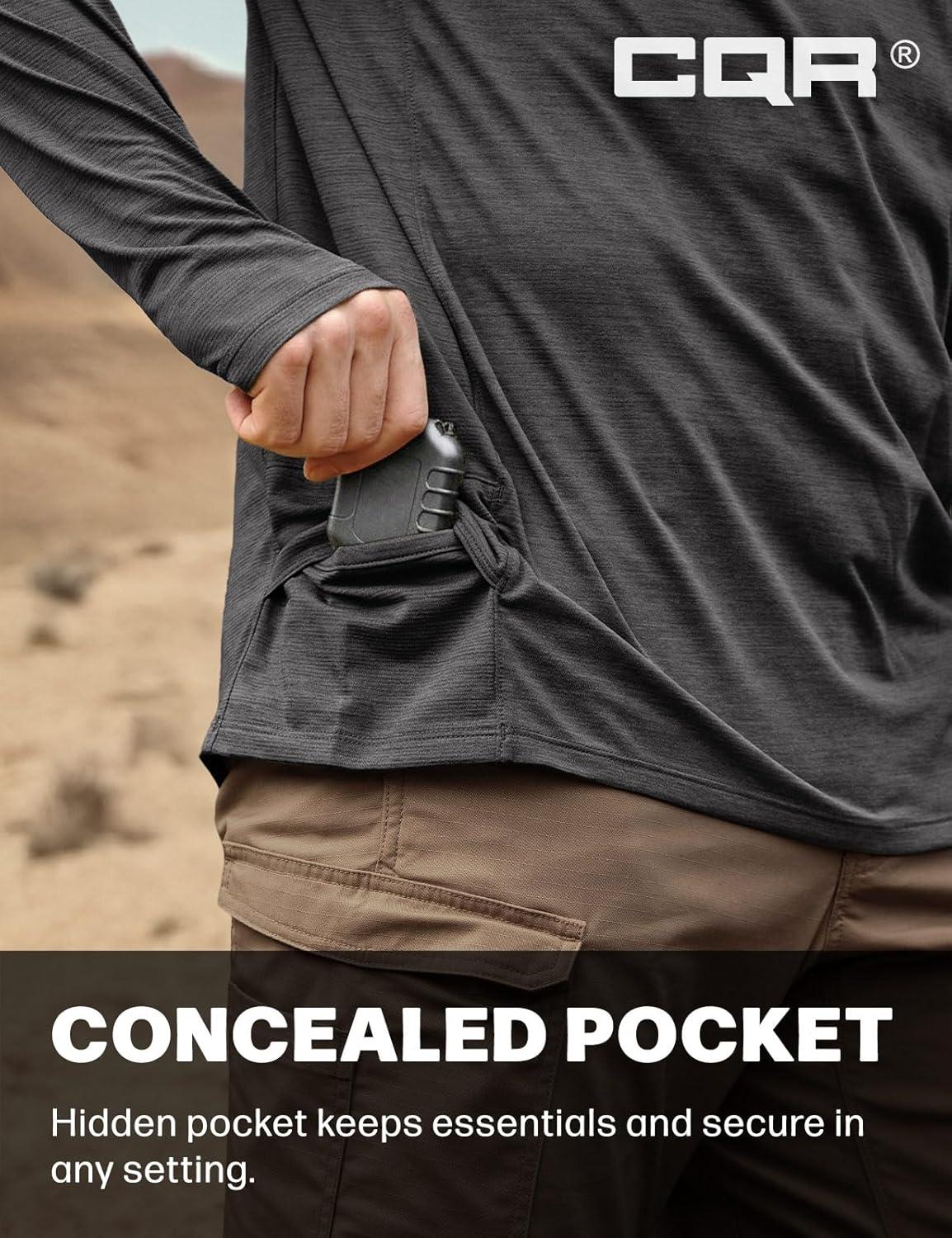 imageCQR Mens UPF 50 Sun Protection Long Sleeve Quick Dry Athletic Shirts Stretch Running Workout Hiking TShirtsNightfall Ex Carbon Grey