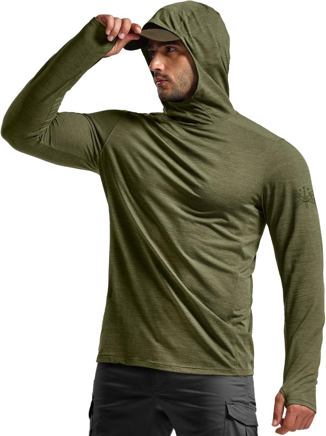imageCQR Mens UPF 50 Sun Protection Long Sleeve Quick Dry Athletic Shirts Stretch Running Workout Hiking TShirtsNightfall Ex Soil Green