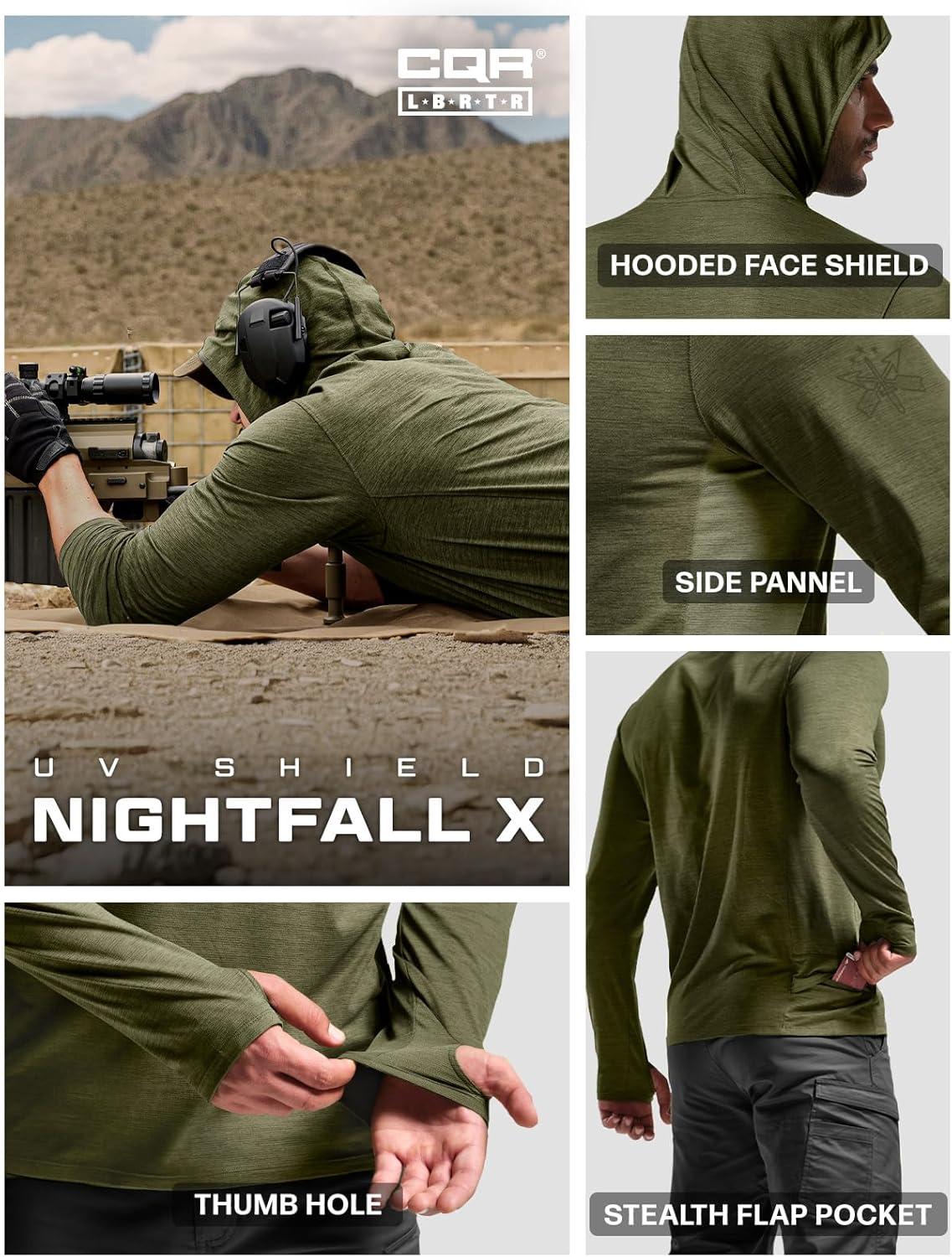 imageCQR Mens UPF 50 Sun Protection Long Sleeve Quick Dry Athletic Shirts Stretch Running Workout Hiking TShirtsNightfall Ex Soil Green