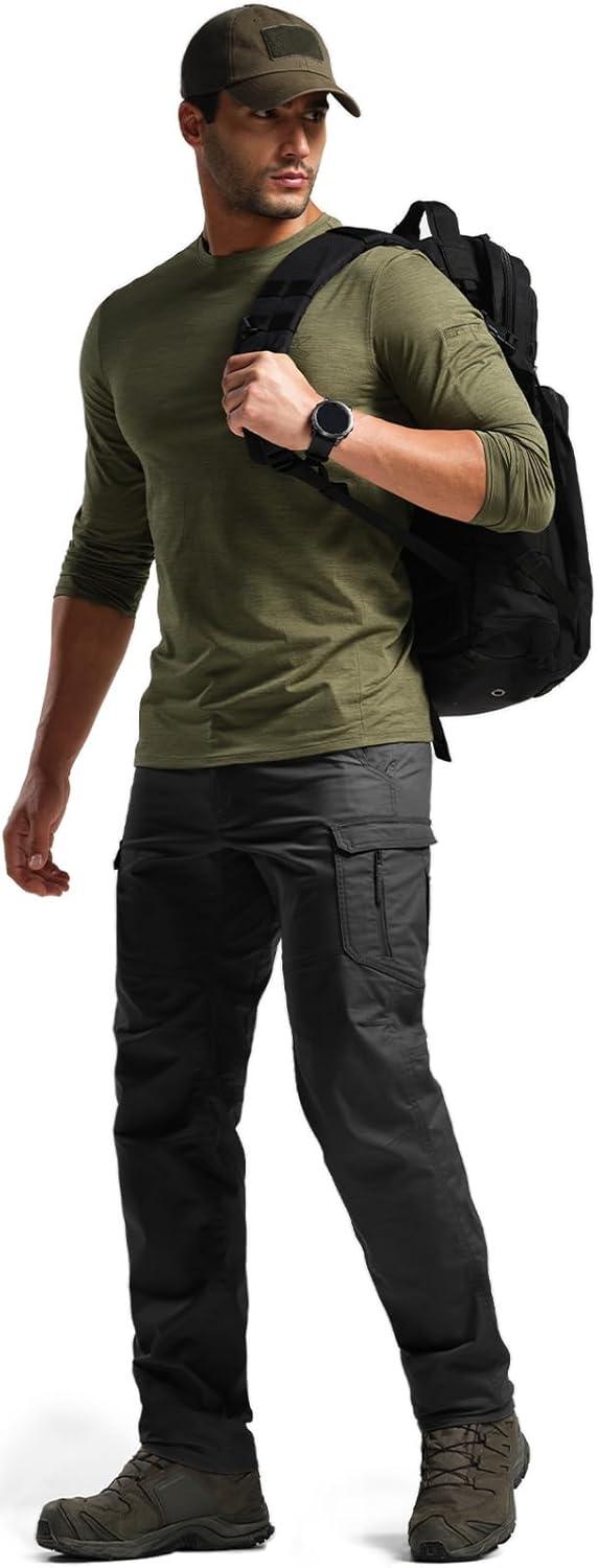 imageCQR Mens UPF 50 Sun Protection Long Sleeve Quick Dry Athletic Shirts Stretch Running Workout Hiking TShirtsNightfall Soil Green