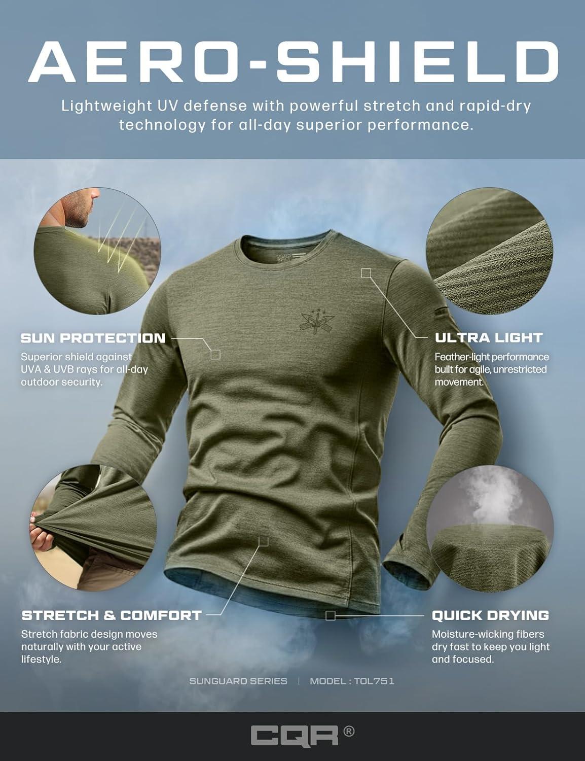 imageCQR Mens UPF 50 Sun Protection Long Sleeve Quick Dry Athletic Shirts Stretch Running Workout Hiking TShirtsNightfall Soil Green