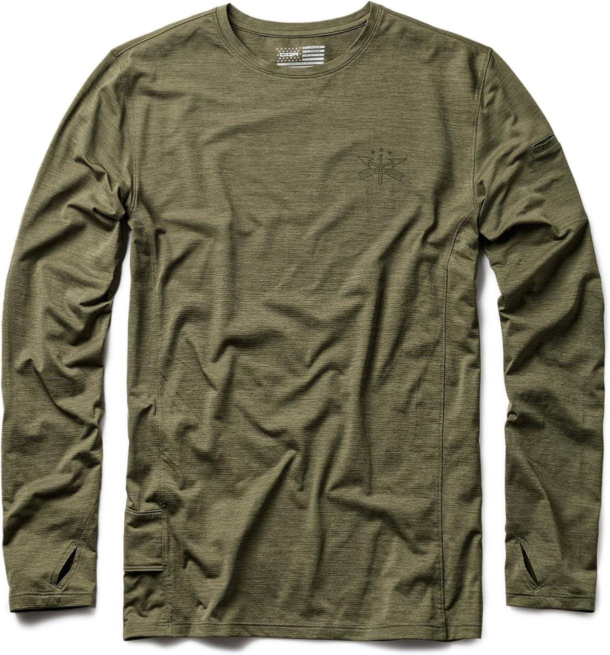 imageCQR Mens UPF 50 Sun Protection Long Sleeve Quick Dry Athletic Shirts Stretch Running Workout Hiking TShirtsNightfall Soil Green