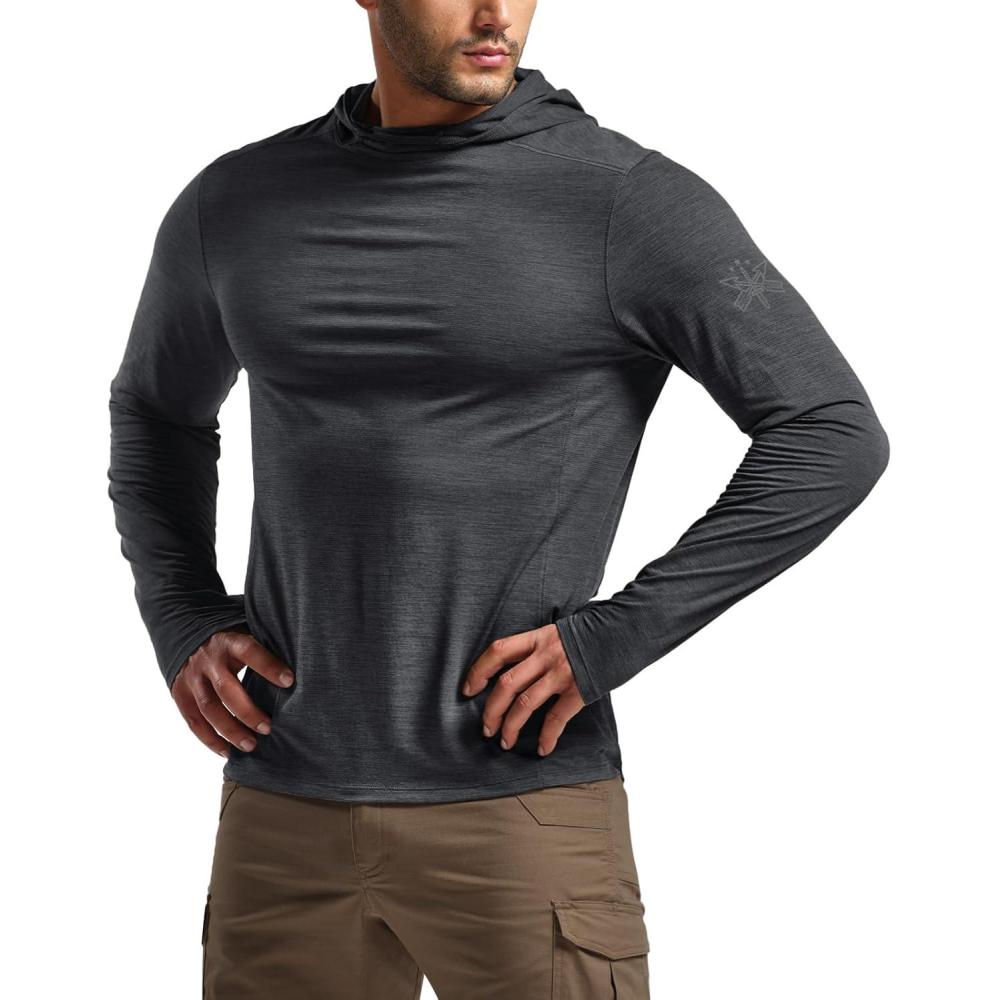 imageCQR Mens UPF 50 Sun Protection Long Sleeve Quick Dry Athletic Shirts Stretch Running Workout Hiking TShirtsNightfall Ex Carbon Grey